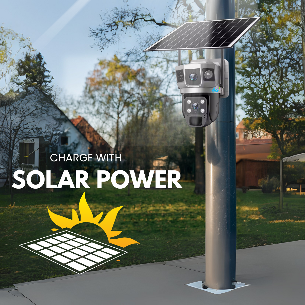 4G Sim Based CCTV Dual Lens/Dual Screen View [4MP+4MP] Solar Powered Security Camera