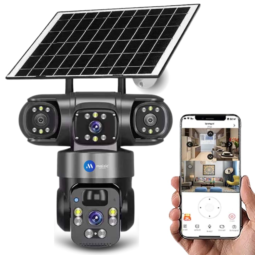 Renewed Grousale Batman Solar 4G CCTV Camera (5MP + 5MP) | Dual Lens, Triple Screen FHD View | Outdoor SIM Camera with Color Night Vision, Two-Way Talk, AI Motion Detection & All SIM Support