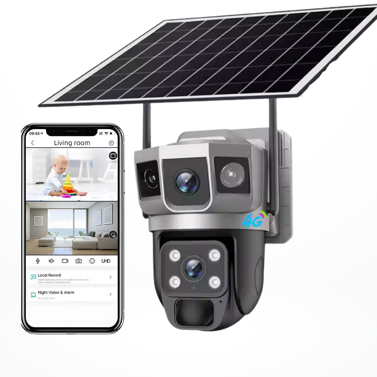 Renewed 4G Sim Based CCTV Dual Lens/Dual Screen View [4MP+4MP] Solar Powered Security Camera