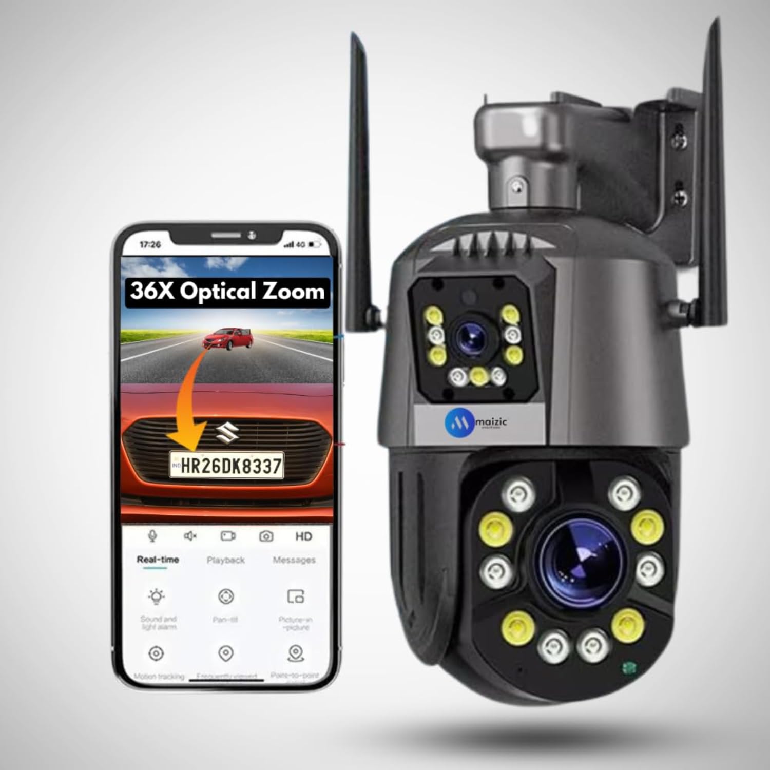 Grousale Falcon 8MP Dual Lens PTZ WiFi Camera – 36X Optical Zoom, Outdoor CCTV, 180m Day/100m Night View, Color Night Vision, 2-Way Audio, ISCEE App