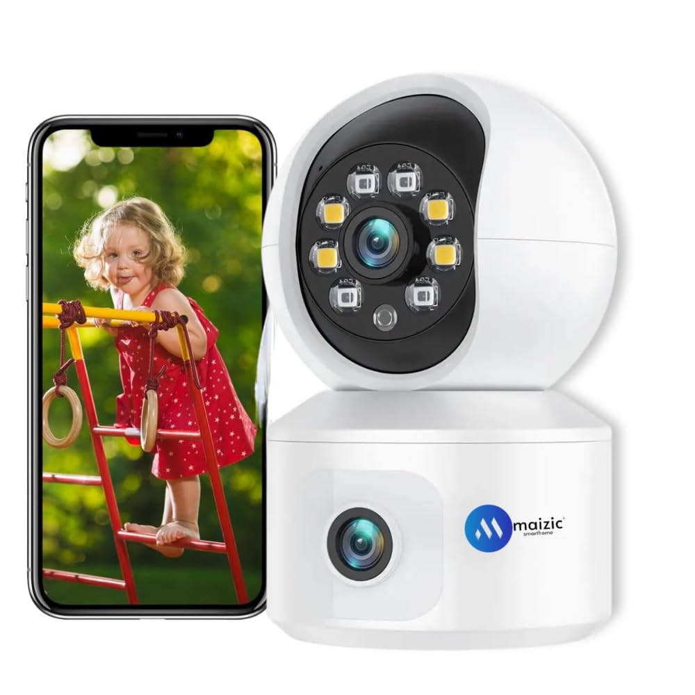 Grousale 4G SIM Dual Lens Indoor CCTV Camera | Dual Screen View, Color Night Vision, 2-Way Talk, AI Motion Detection, 128GB SD Support