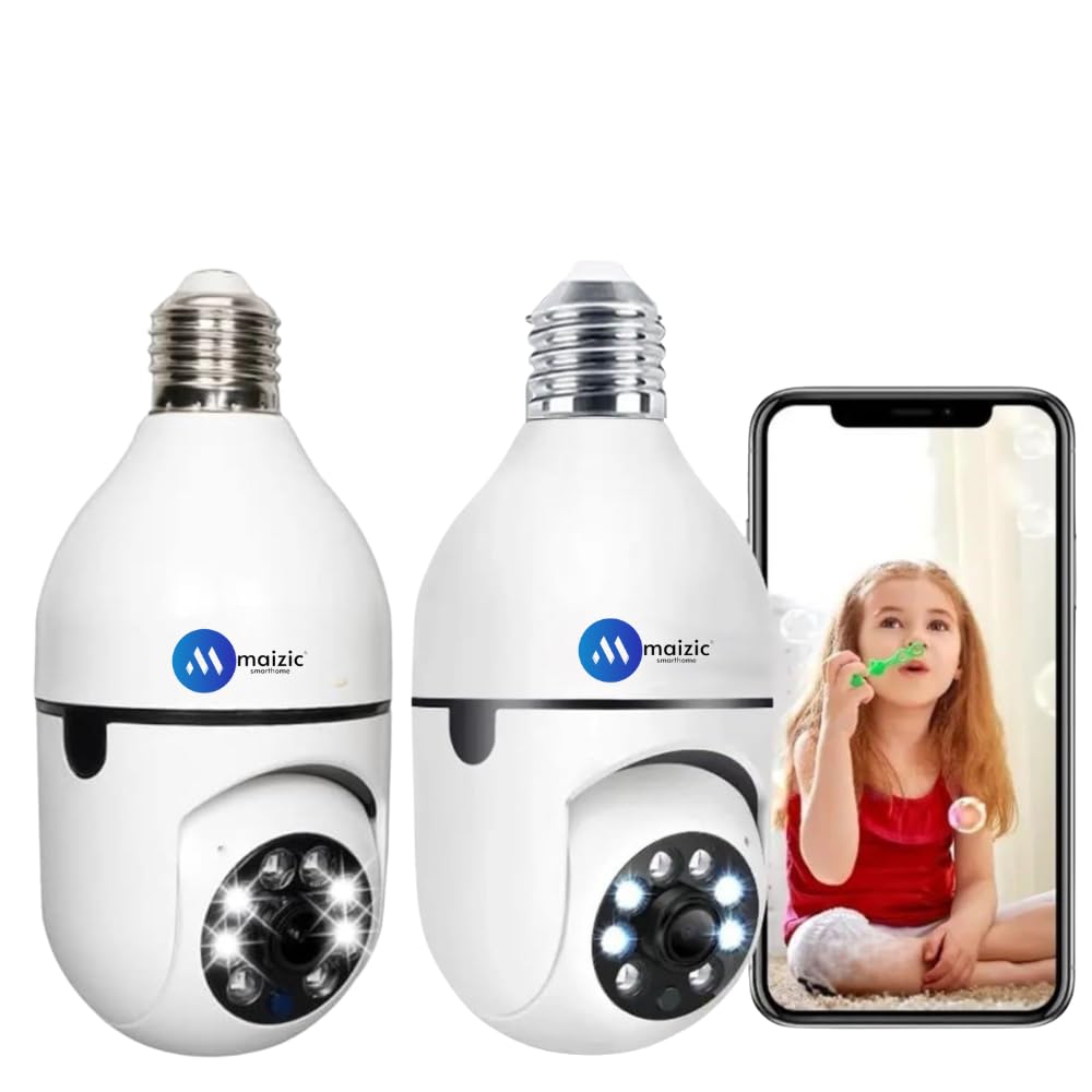 Grousale 3MP WiFi Robo Bulb CCTV Camera (Pack of 2) | 360° PTZ Control, Motion Detection Alerts, Two-Way Audio, Color Night Vision | Indoor & Outdoor Home Security