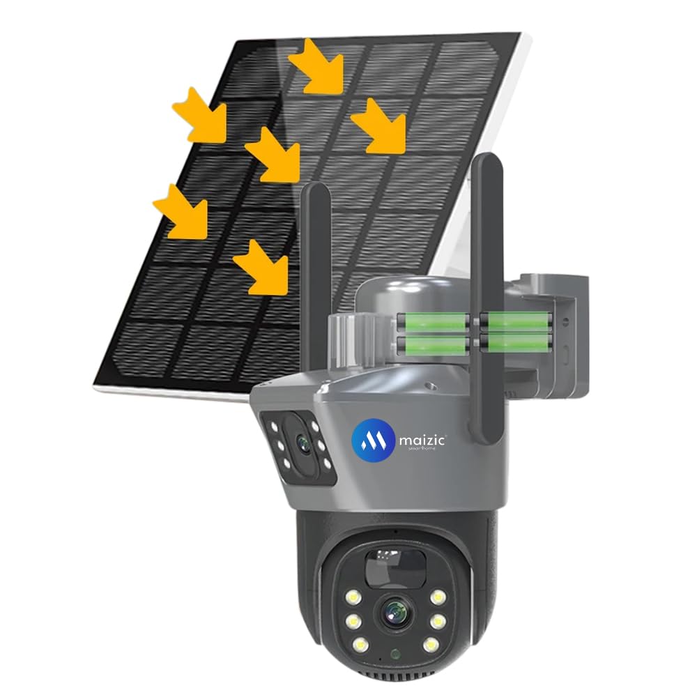 Grousale Supercam Solar Powered Wi-Fi Camera 5MP Dual Lens/Dual-Screen FHD Colored Night Vision, AI Humanoid Detection, PTZ Remote Control, 360° View, Two Way Audio IP66 Waterproof Security Camera
