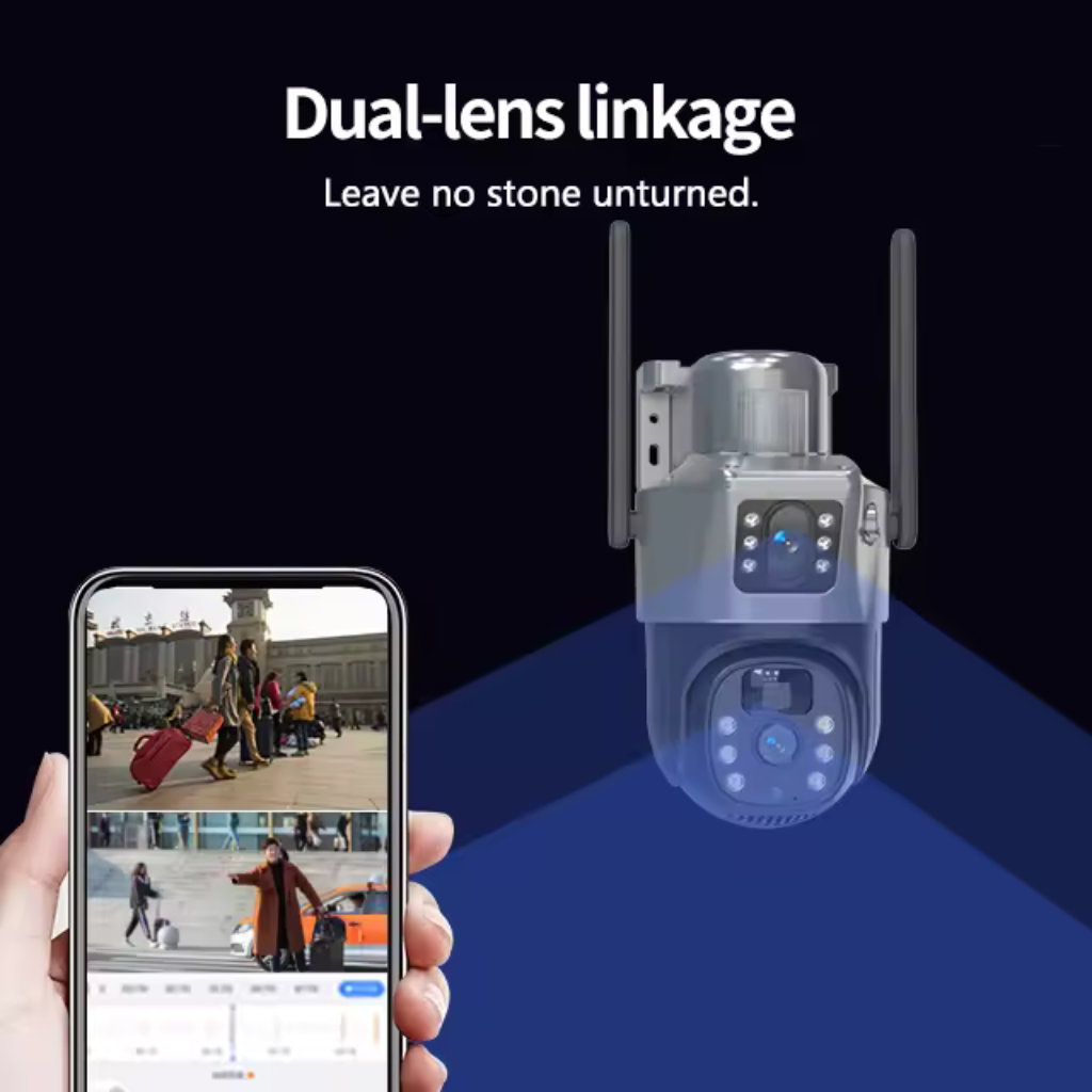Grousale Supercam Solar Powered Wi-Fi Camera 5MP Dual Lens/Dual-Screen FHD Colored Night Vision, AI Humanoid Detection, PTZ Remote Control, 360° View, Two Way Audio IP66 Waterproof Security Camera