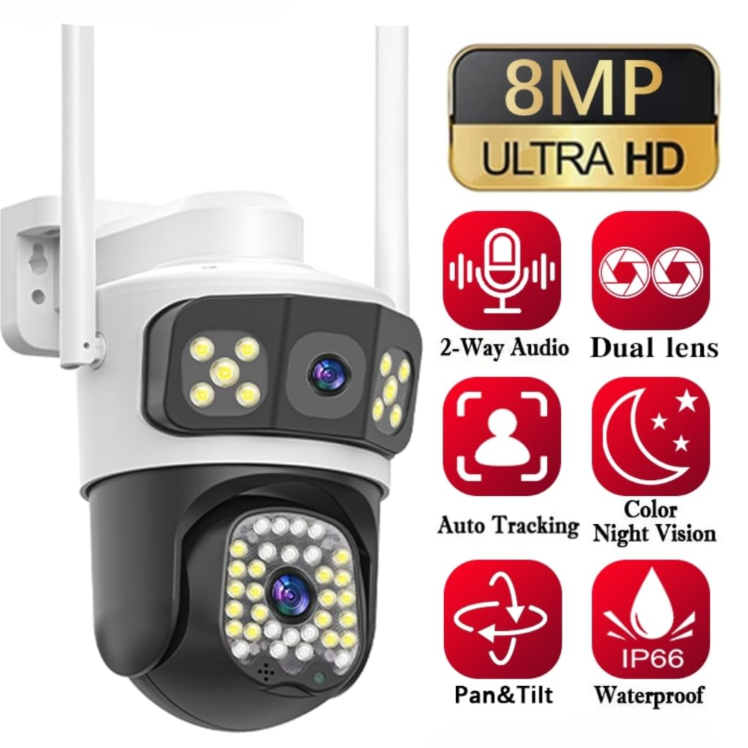Grousale 2k 8MP 3 in 1  Triple View WiFi Wireless PTZ Outdoor Security Camera