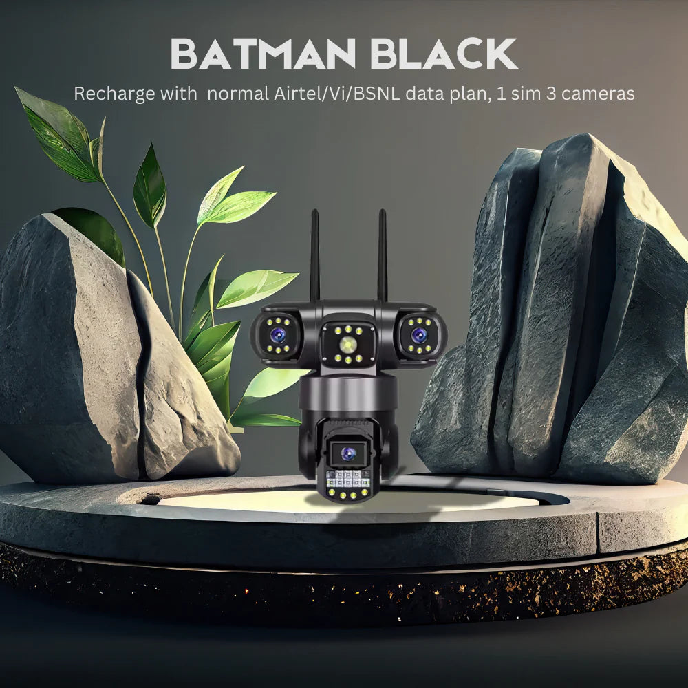 Grousale Batman 3-in-1 WiFi CCTV Camera | Triple 5MP Lens & Screen | Full HD 360° Pan-Tilt View | Dual Side Cameras with 180° Manual Rotation