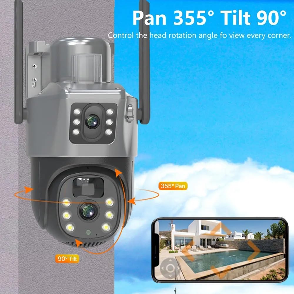 Grousale Supercam Solar Powered Wi-Fi Camera 5MP Dual Lens/Dual-Screen FHD Colored Night Vision, AI Humanoid Detection, PTZ Remote Control, 360° View, Two Way Audio IP66 Waterproof Security Camera