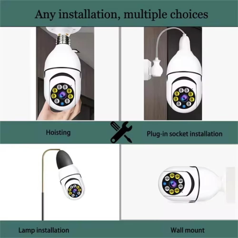 Grousale 3MP WiFi Robo Bulb CCTV Camera (Pack of 2) | 360° PTZ Control, Motion Detection Alerts, Two-Way Audio, Color Night Vision | Indoor & Outdoor Home Security