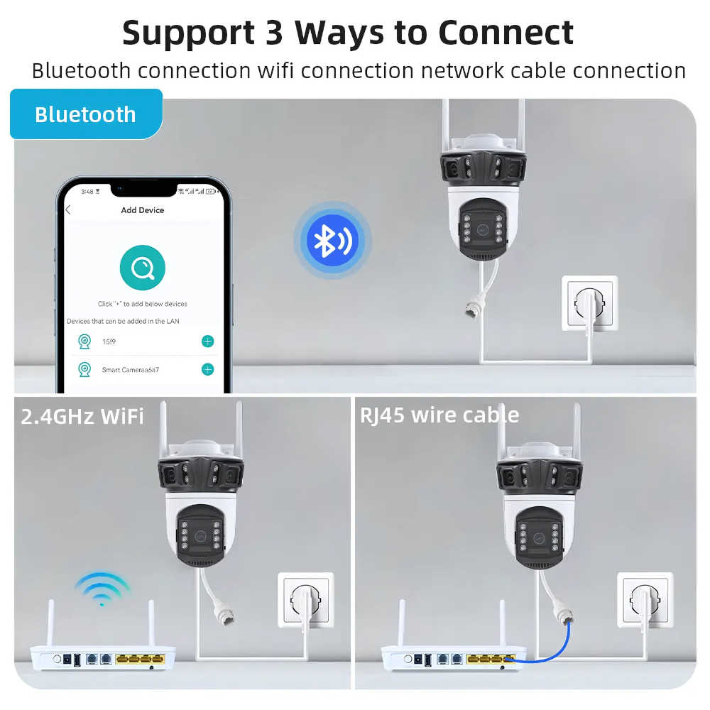 Renewed Wifi Camera (3MP+3MP+3MP) HD Real Triple Lens/Triple Screen View CCTV Camera for home Outdoor