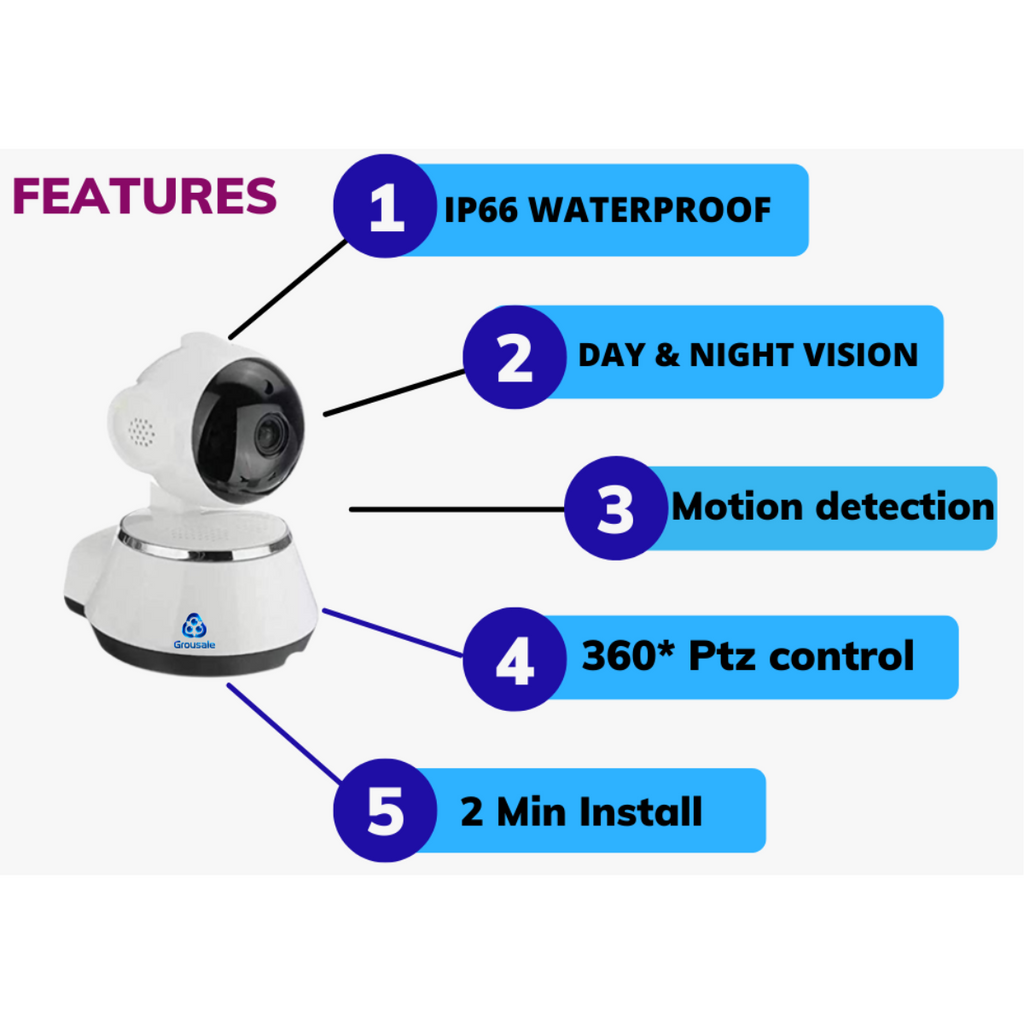 Grousale 3MP Full HD PTZ WiFi CCTV Camera – Wireless, AI Human Detection, Motion Alerts, Color Night Vision (No Antenna)