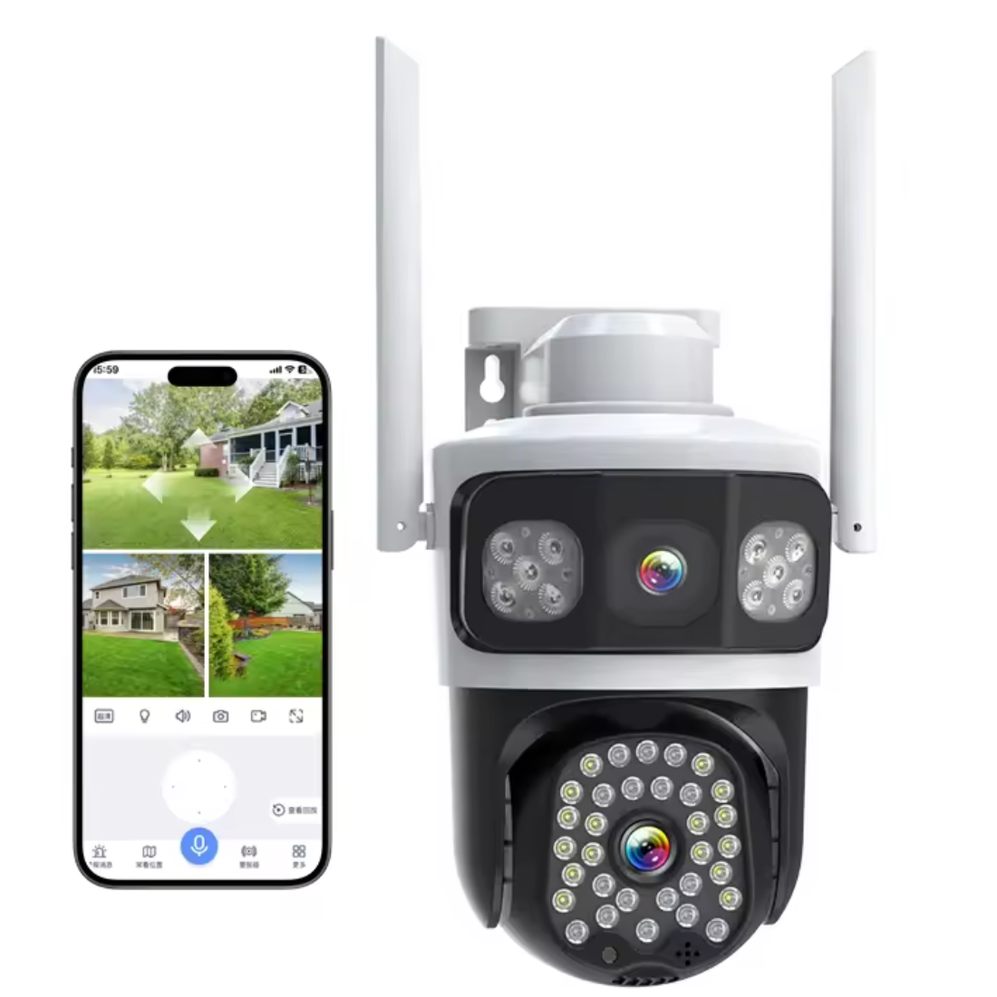 Grousale 2k 8MP 3 in 1  Triple View WiFi Wireless PTZ Outdoor Security Camera