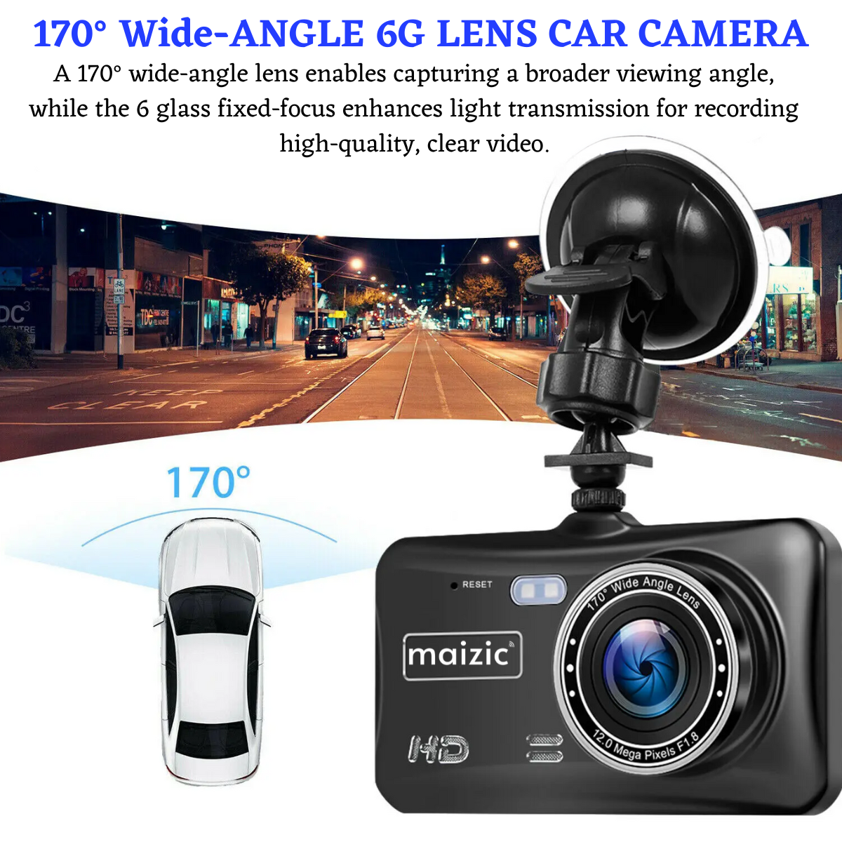 Grousale Supercar 1440p Car Dash Cam - 4″ HD Display, Wifi, Night Vision, 170° Wide-Angle View