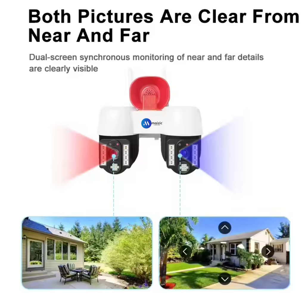 Grousale 2in1 2K FHD Siren 1080p Resolution WIFI Wireless Outdoor Camera with Dual Lens | 360° View | Alarm | Motion Detection | Color Night Vision | IP66 Weatherproof | Two Way Audio Support Upto 128 GB SD Card