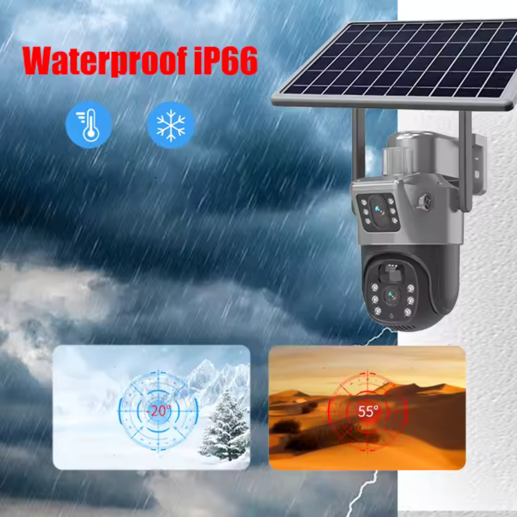 Grousale Supercam Solar Powered Wi-Fi Camera 5MP Dual Lens/Dual-Screen FHD Colored Night Vision, AI Humanoid Detection, PTZ Remote Control, 360° View, Two Way Audio IP66 Waterproof Security Camera