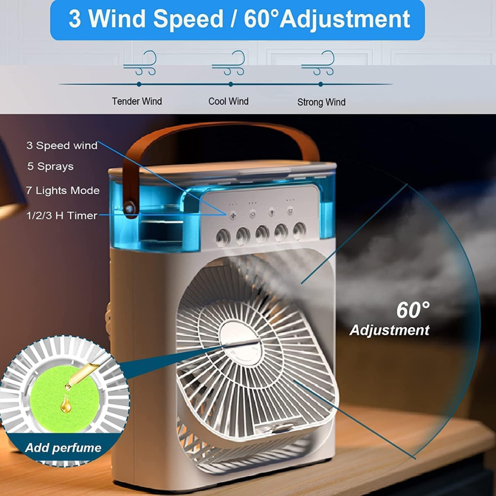 Mini Air Cooler Fan with light , Timer, 3 Wind Speeds and 3 Spray Modes MSH-020524 USB Air Cooler (WHITE)