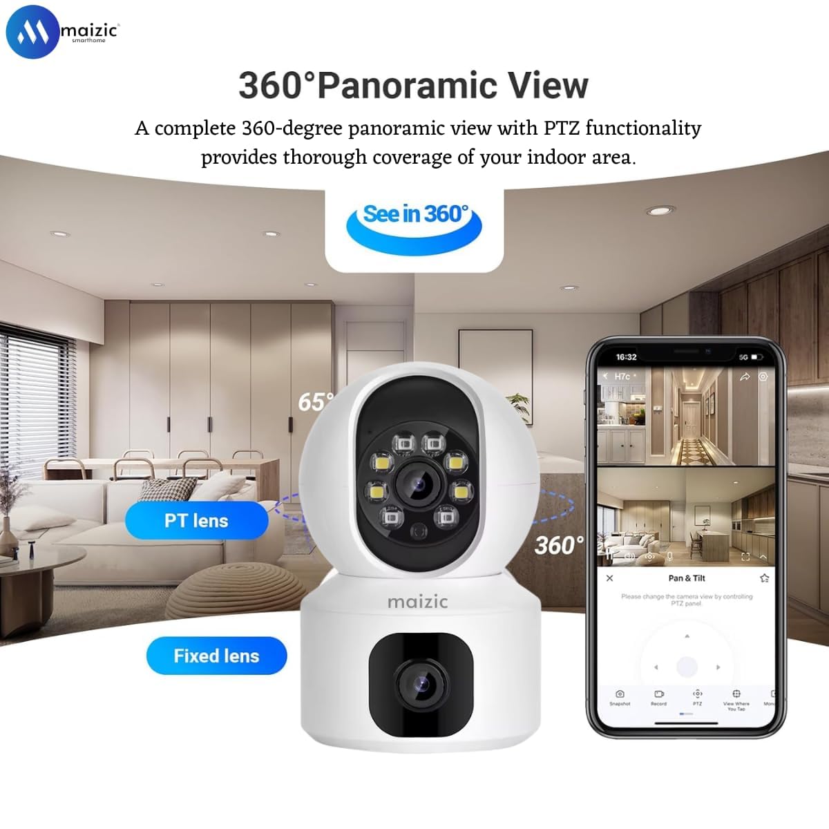 Grousale 360° View CCTV Duo | Dual Lens 5+5MP Cameras with Smart Motion Tracking, Night Vision & 2-Way Talk – Total Home Protection!