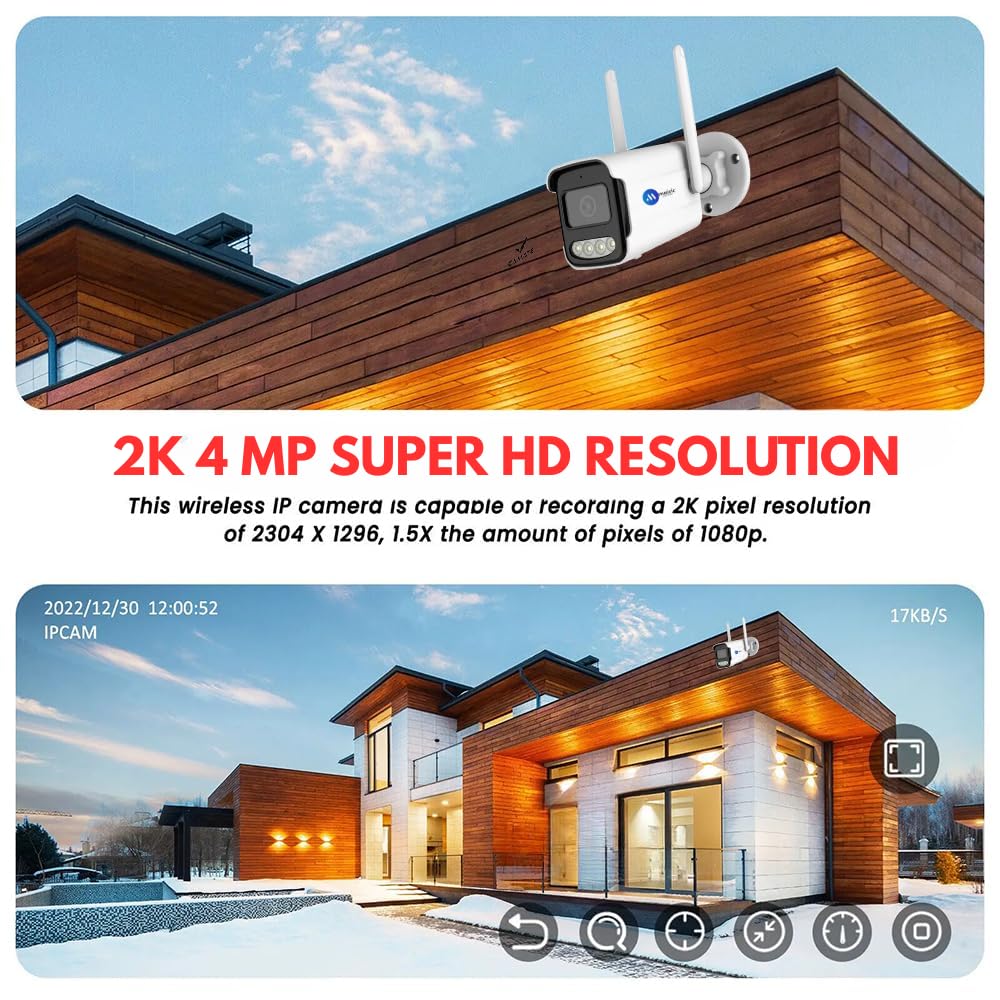 Grousale BulletX 4MP WiFi Outdoor CCTV Camera | Full HD, 360° View, 10X Zoom, Color Night Vision, Motion Detection, 2-Way Audio, SD Card Support (Up to 128GB)