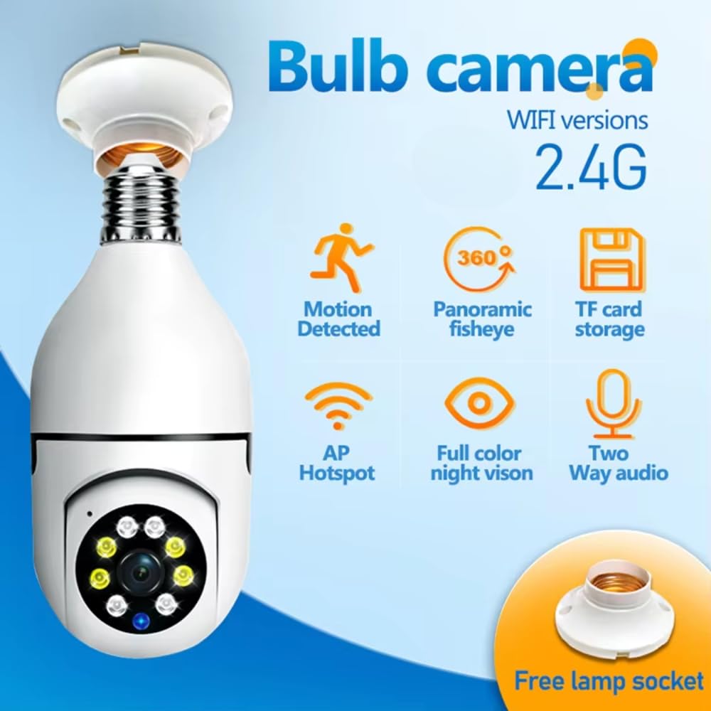 Grousale 3MP WiFi Robo Bulb CCTV Camera (Pack of 2) | 360° PTZ Control, Motion Detection Alerts, Two-Way Audio, Color Night Vision | Indoor & Outdoor Home Security