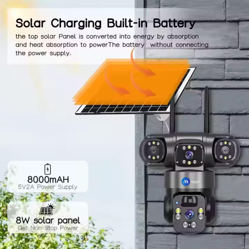 Grousale Batman Solar 4G CCTV Camera (5MP + 5MP) | Dual Lens, Triple Screen FHD View | Outdoor SIM Camera with Color Night Vision, Two-Way Talk, AI Motion Detection & All SIM Support
