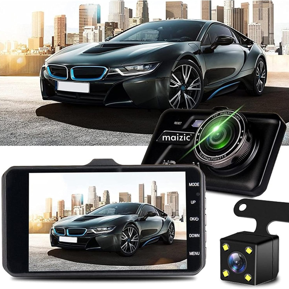 Grousale Supercar 1440p Car Dash Cam - 4″ HD Display, Wifi, Night Vision, 170° Wide-Angle View