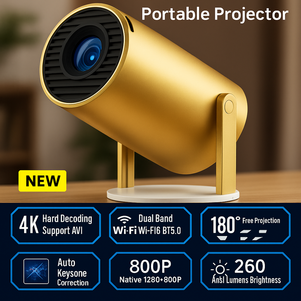 Grousale Golden 2X Smart Projector | 800P Native, 1080p & 4K Support | Android 13.0, 950S Chip | Auto 4D Keystone, Netflix, Prime, WiFi & Bluetooth