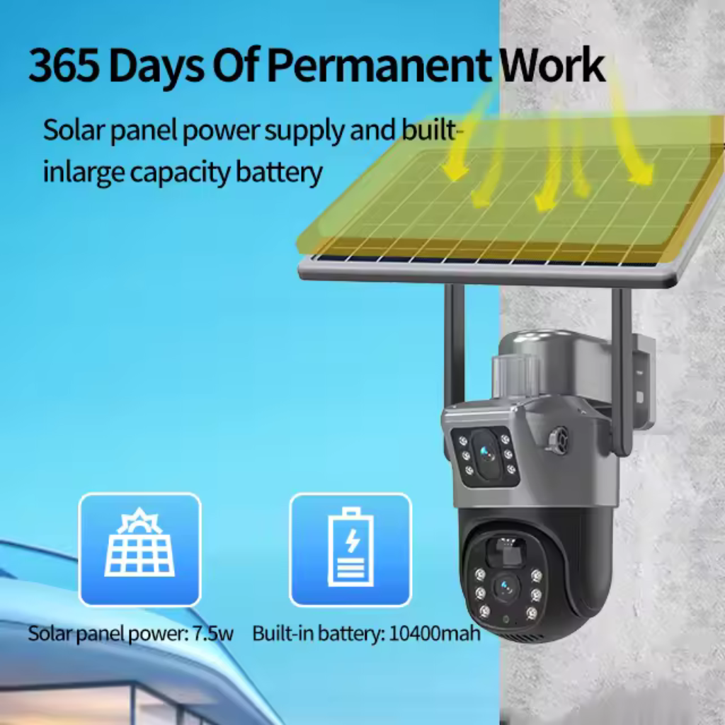 Grousale Supercam Solar Powered Wi-Fi Camera 5MP Dual Lens/Dual-Screen FHD Colored Night Vision, AI Humanoid Detection, PTZ Remote Control, 360° View, Two Way Audio IP66 Waterproof Security Camera