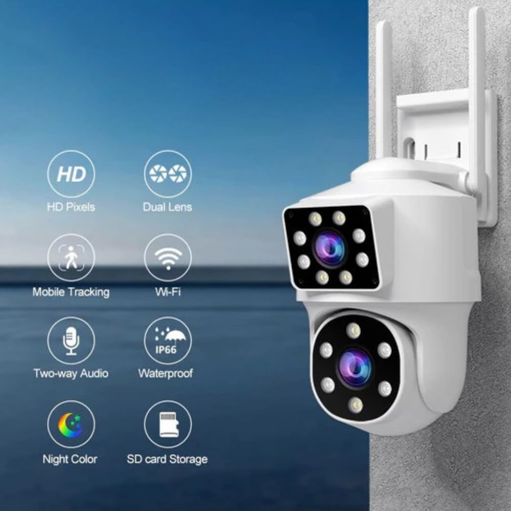 Grousale Ultracam Supercam Dual Lens 5MP WiFi Outdoor CCTV Camera – Color Night Vision, 360° PTZ, Two-Way Audio, AI Motion Detection