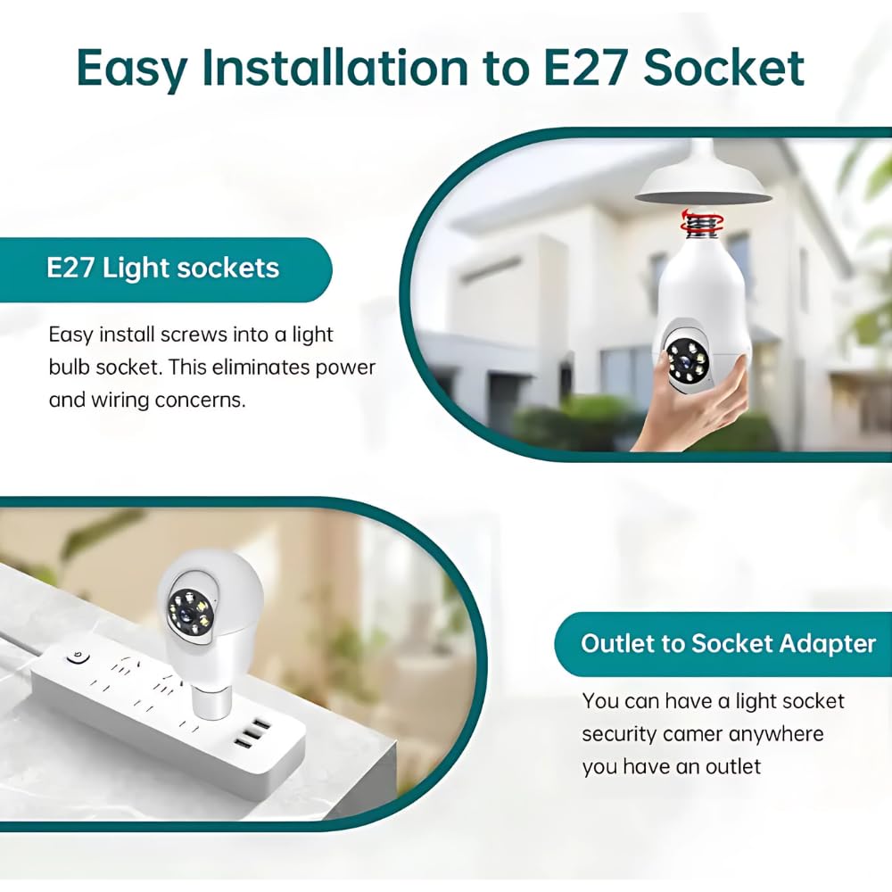 Grousale Orbit 360° Dual Pack | 3MP Wi-Fi Bulb CCTV Camera with Motion Tracking, Color Night Vision, Two-Way Audio | Compatible with B22 & E27 Holders (Pack of 2)