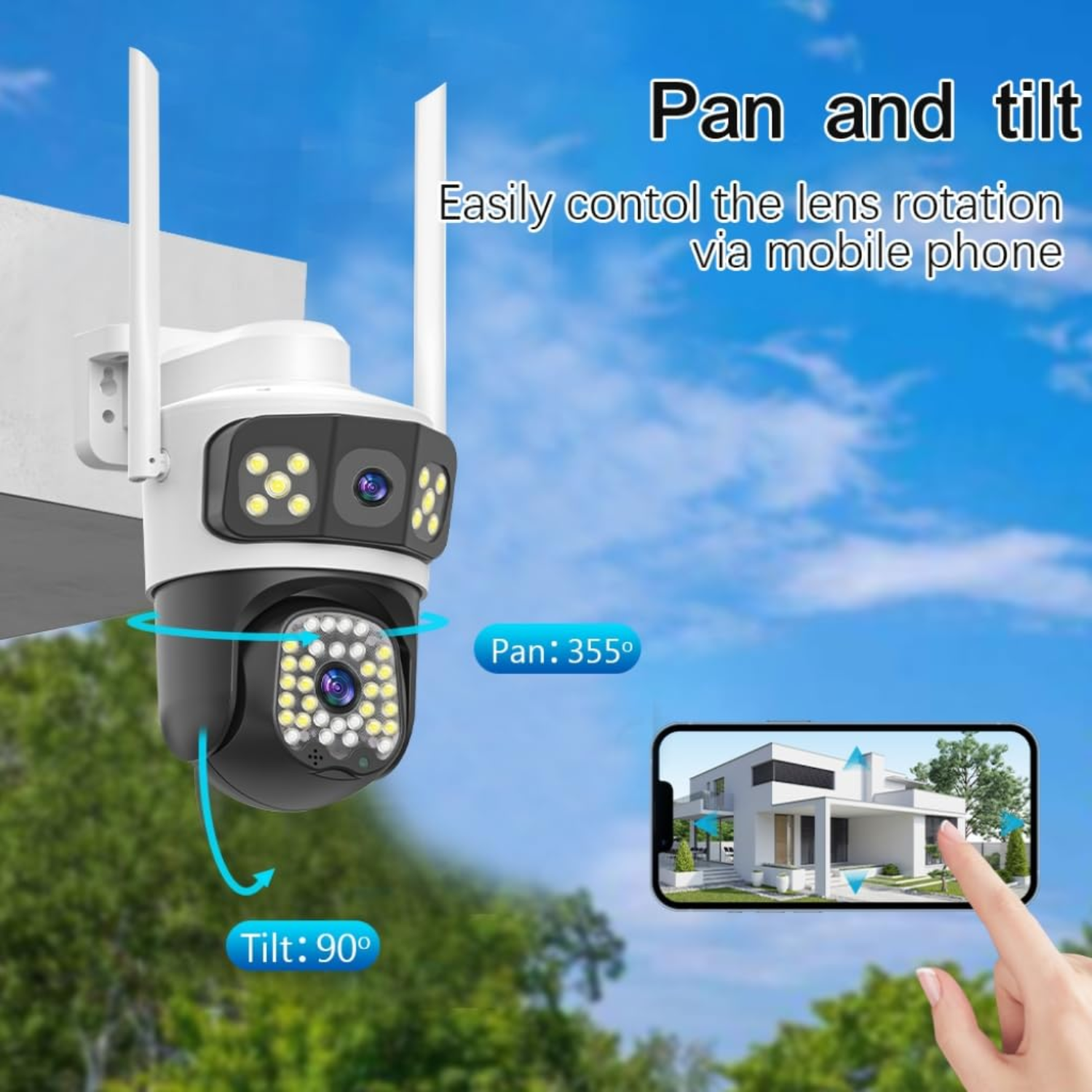 Grousale 2k 8MP 3 in 1  Triple View WiFi Wireless PTZ Outdoor Security Camera