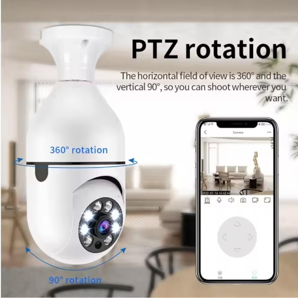 Grousale 3MP WiFi Robo Bulb CCTV Camera (Pack of 2) | 360° PTZ Control, Motion Detection Alerts, Two-Way Audio, Color Night Vision | Indoor & Outdoor Home Security