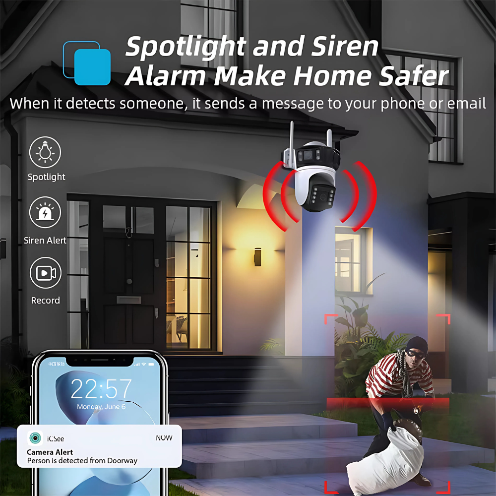 Renewed Wifi Camera (3MP+3MP+3MP) HD Real Triple Lens/Triple Screen View CCTV Camera for home Outdoor