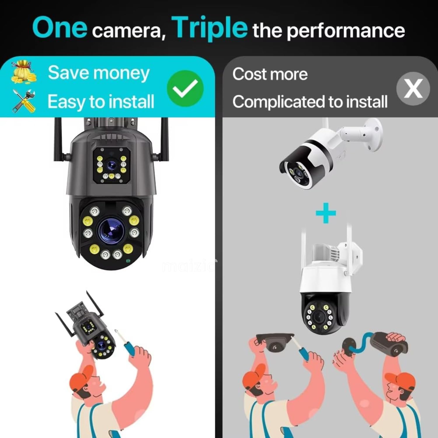 Grousale Falcon 8MP Dual Lens PTZ WiFi Camera – 36X Optical Zoom, Outdoor CCTV, 180m Day/100m Night View, Color Night Vision, 2-Way Audio, ISCEE App