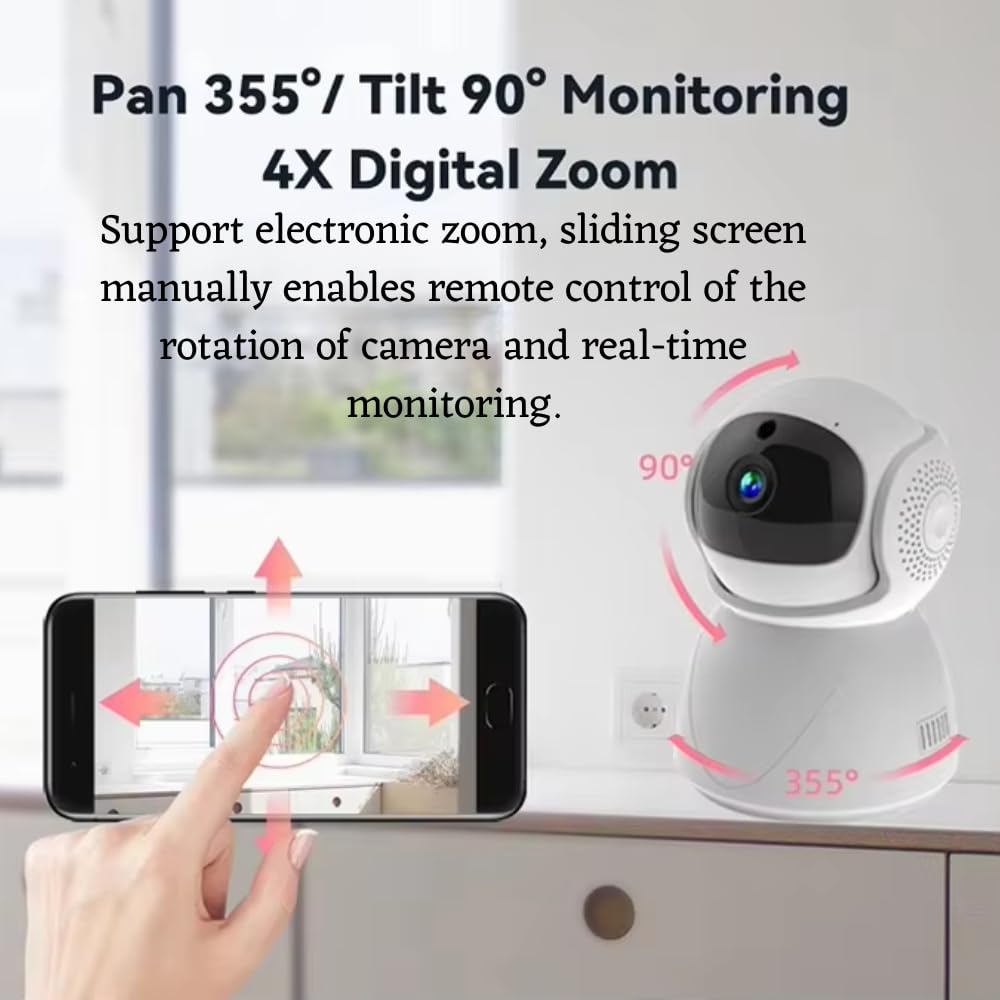Grousale 360° Coverage 3 MP Smart CCTV Security WiFi Camera for Home, Two Way Talk, Night Vision, Motion Detection, Cloud & SD Card Recording, AI Human Detection