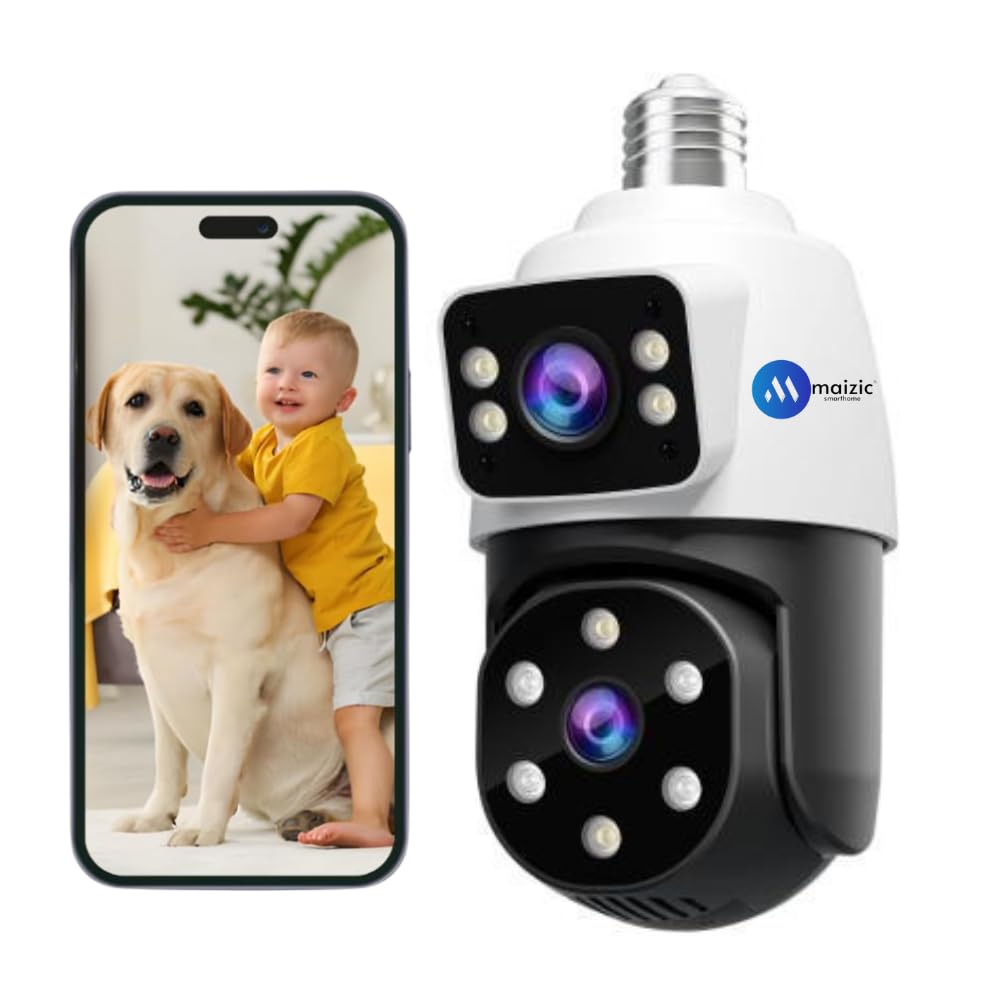 Grousale Ultracam Aura Duo 4MP + 4MP Dual-Lens Bulb Camera | Dual Screen View | Outdoor Wi-Fi CCTV | Color Night Vision | 2-Way Audio | AP Hotspot Support | Smart Home Security