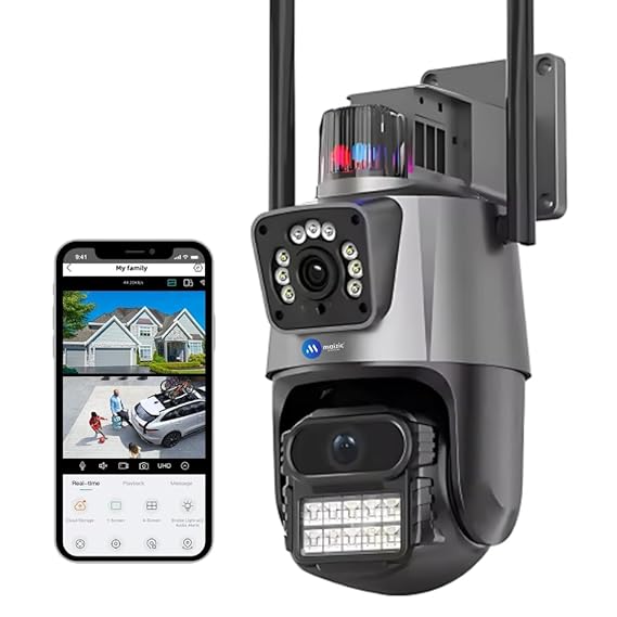 Grousale Supercam TwinView Dual Lens CCTV – 5MP+5MP WiFi Outdoor Camera, Dual Screen, Color Night Vision, IP66, 128GB SD Support