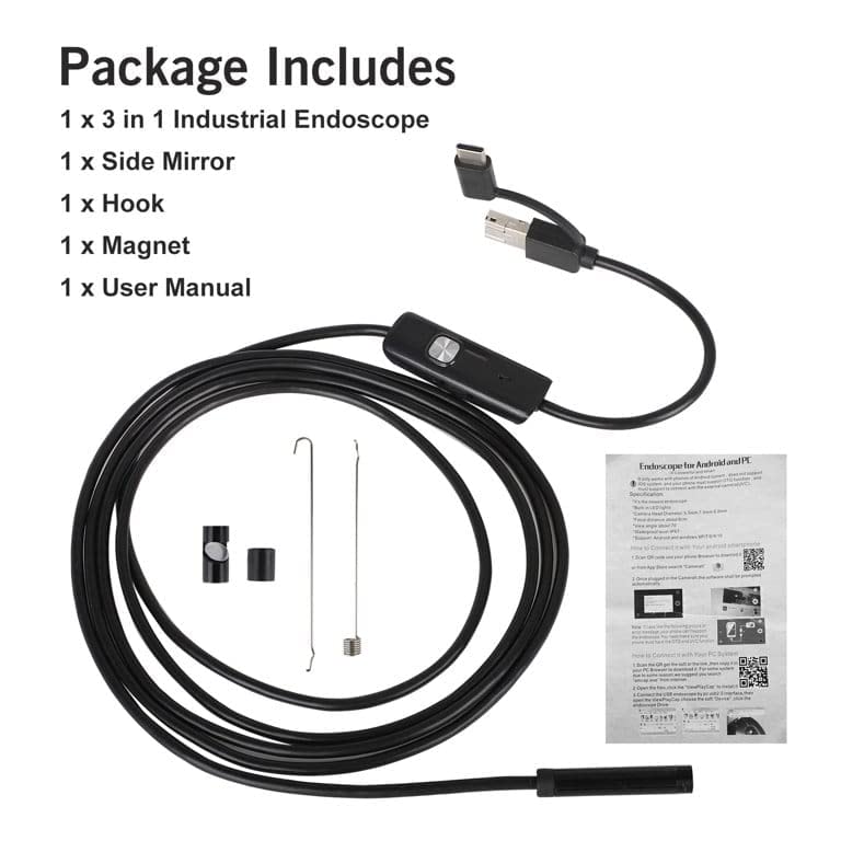 Grousale Wired Endoscope Camera 720p IP67 Waterproof 6 LED – 7M Cable, 8.5mm Diameter Camera, Control Button to Capture Image/Video, 640 * 480 Resolutions