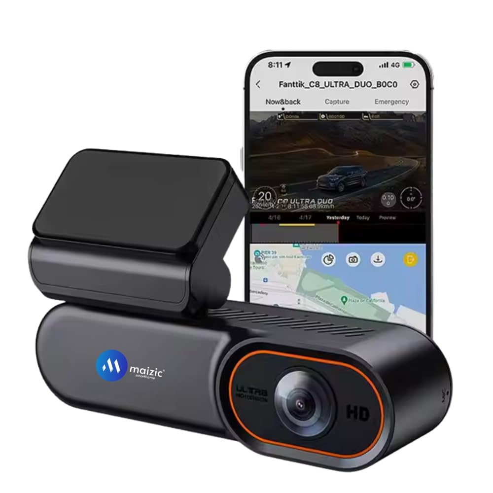 Grousale Navic Glide 4G Dual Dash Cam – 1080P Full HD, GPS, Mobile Access, Parking Monitor, 256GB SD Support