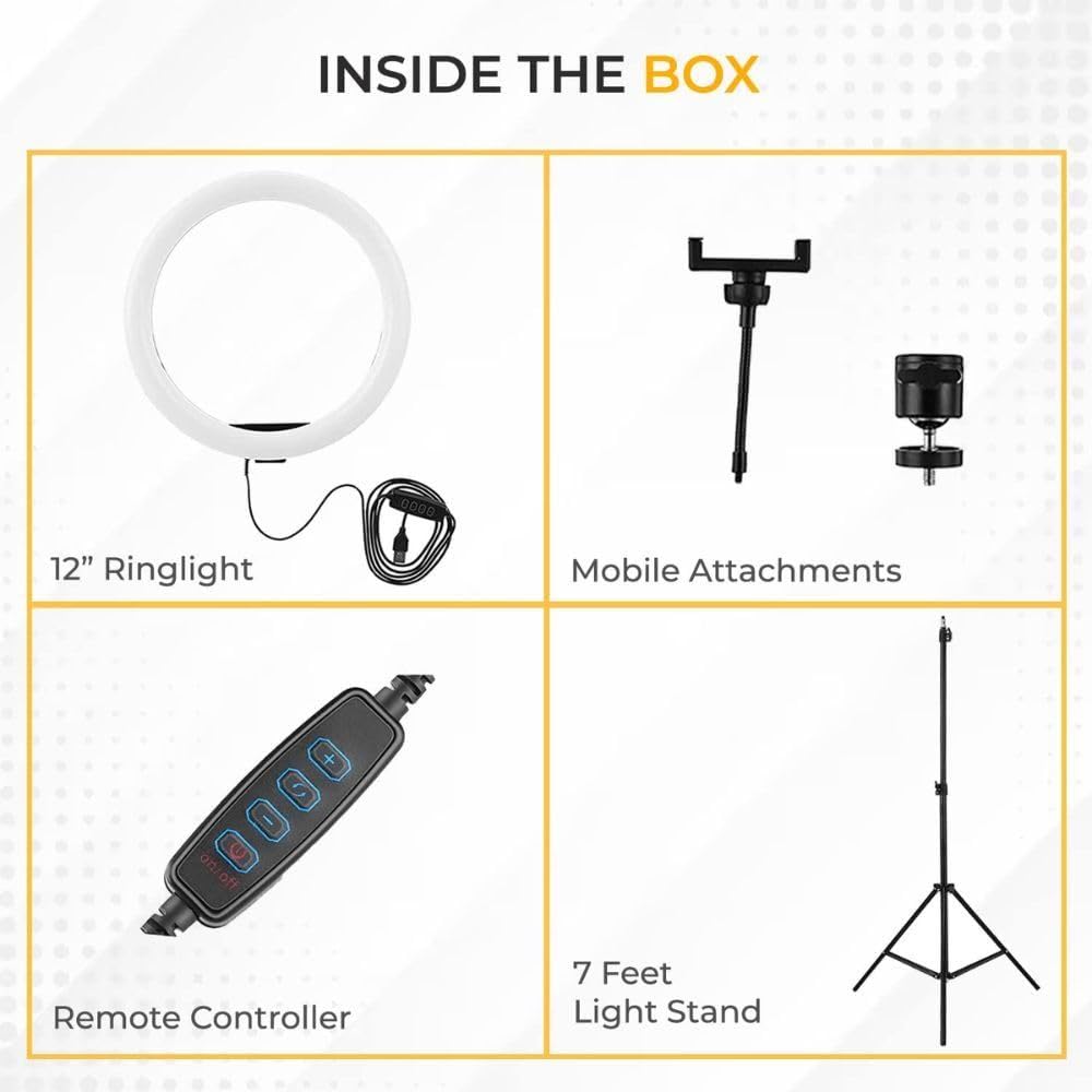 Grousale Professional (12 Inch) Led Ring Light with 7 Feet Tripod Stand for Mobile Phones & Camera, 3 Temperature Mode Dimmable Lighting, Photo-Shoot, Video Shoot, Makeup and More