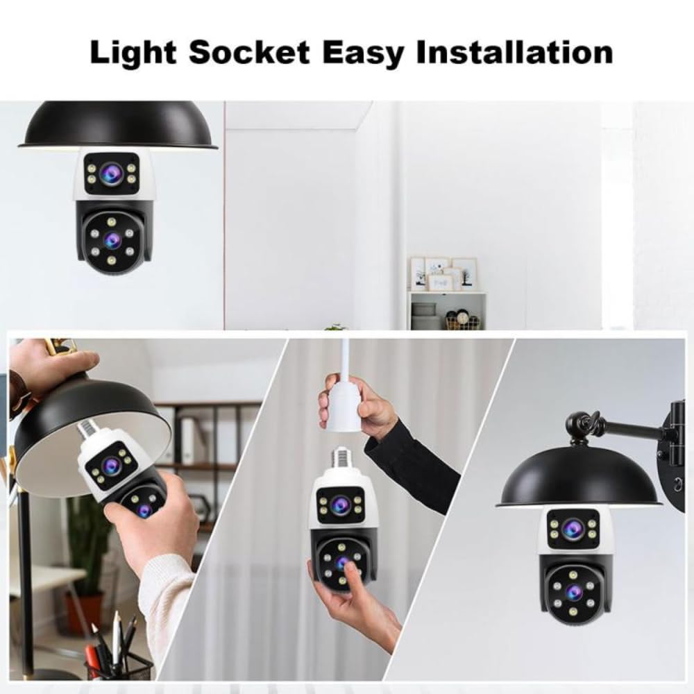 Grousale Ultracam Aura Duo 4MP + 4MP Dual-Lens Bulb Camera | Dual Screen View | Outdoor Wi-Fi CCTV | Color Night Vision | 2-Way Audio | AP Hotspot Support | Smart Home Security