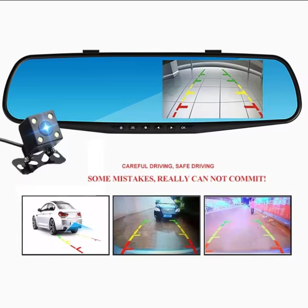 Grousale WiFi Mirror Dashcam for Car | Full HD Front & Rear Recording, Color Night Vision, G-Sensor, Parking Mode, Loop Recording, App Control | Android & iOS Compatible
