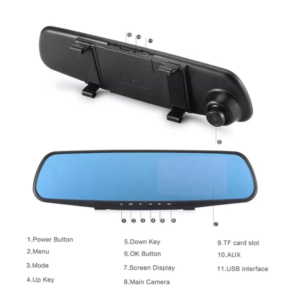 Grousale WiFi Mirror Dashcam for Car | Full HD Front & Rear Recording, Color Night Vision, G-Sensor, Parking Mode, Loop Recording, App Control | Android & iOS Compatible