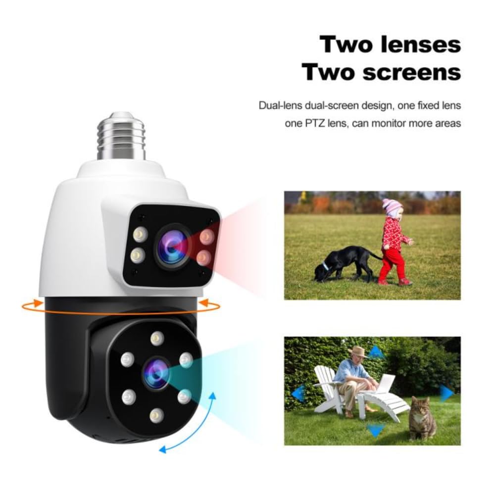 Grousale Ultracam Aura Duo 4MP + 4MP Dual-Lens Bulb Camera | Dual Screen View | Outdoor Wi-Fi CCTV | Color Night Vision | 2-Way Audio | AP Hotspot Support | Smart Home Security