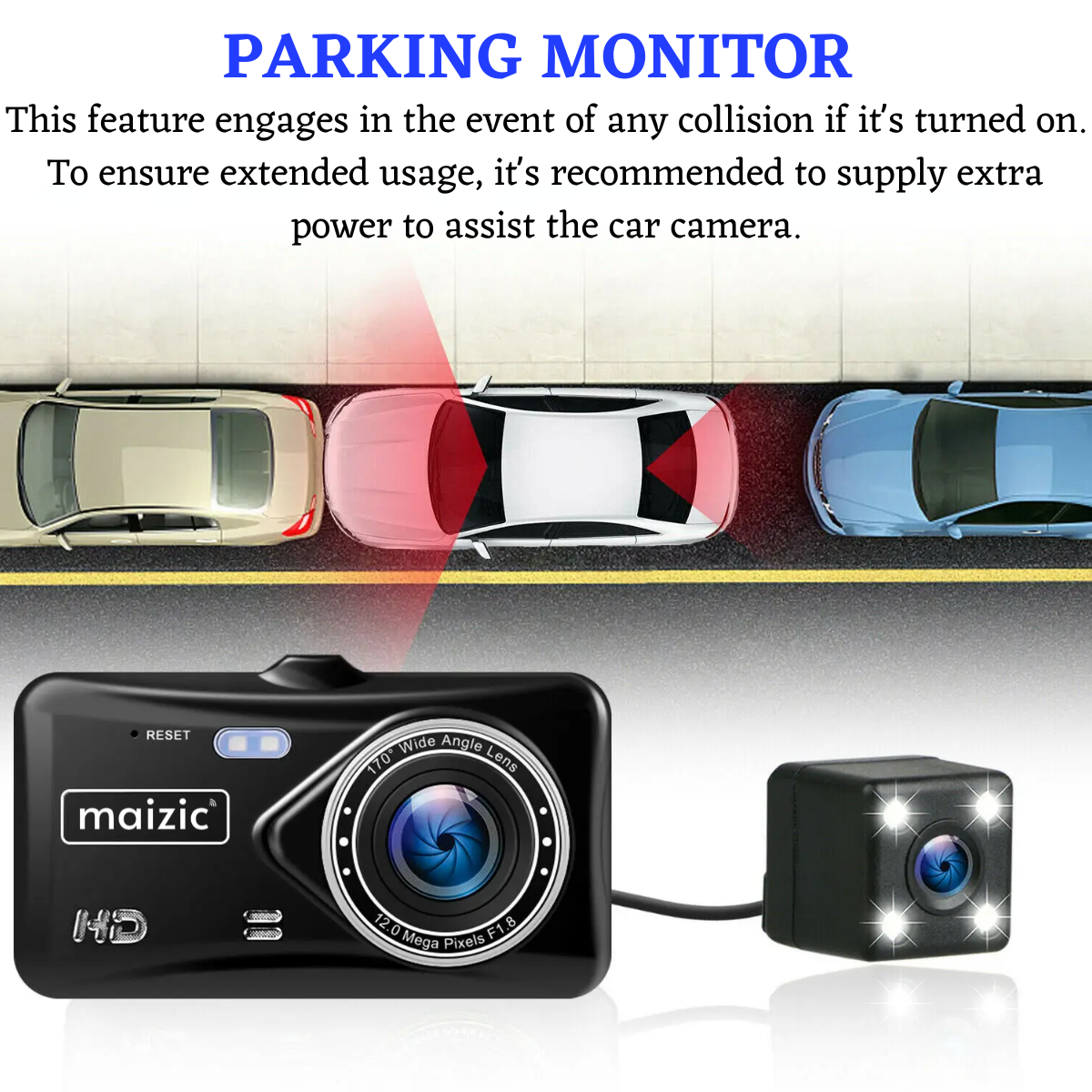 Grousale Supercar 1440p Car Dash Cam - 4″ HD Display, Wifi, Night Vision, 170° Wide-Angle View