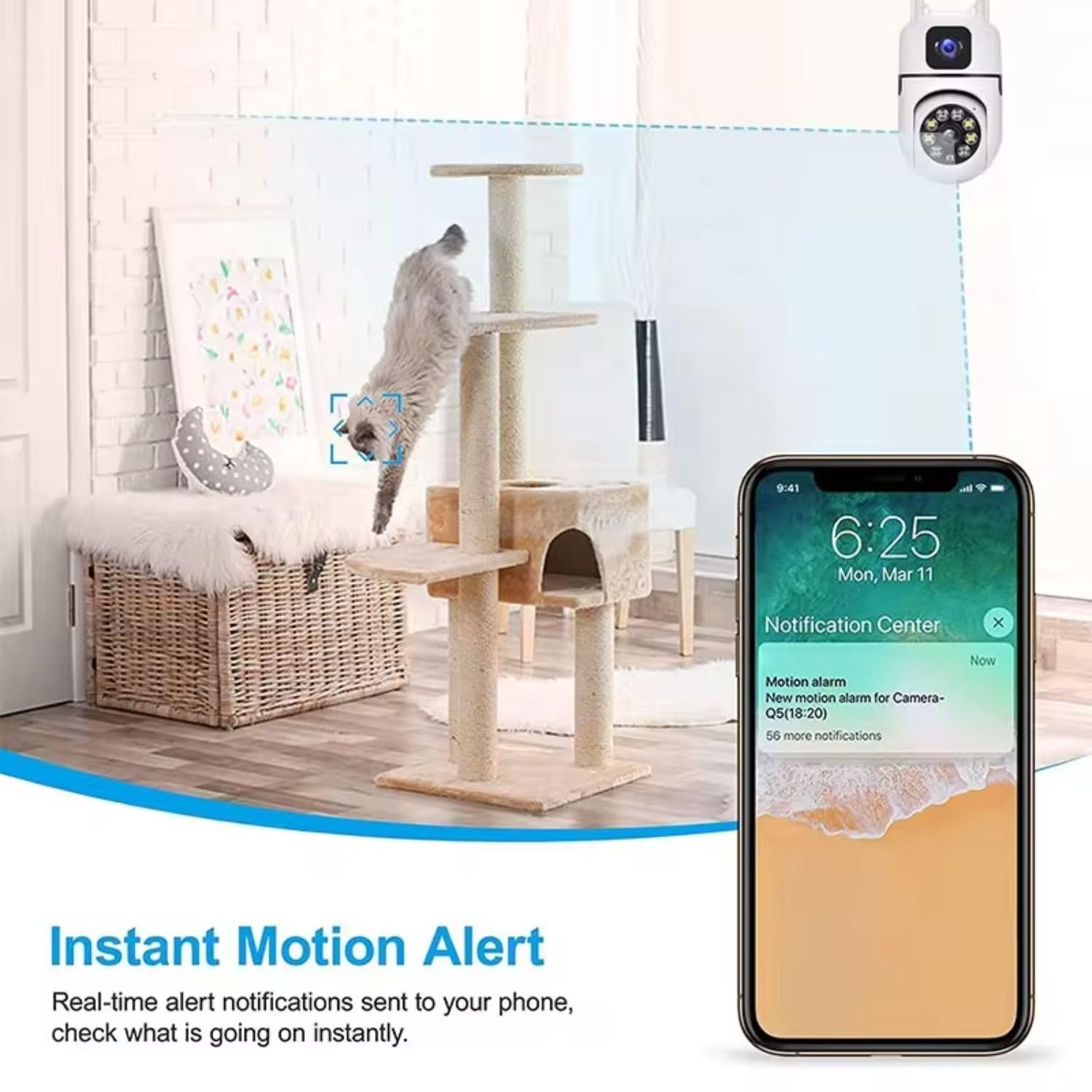 Mini Dual Lens/Screen 2in1 PTZ+Bullet 5+5MP Full HD 1920 WiFi Wireless Indoor Camera