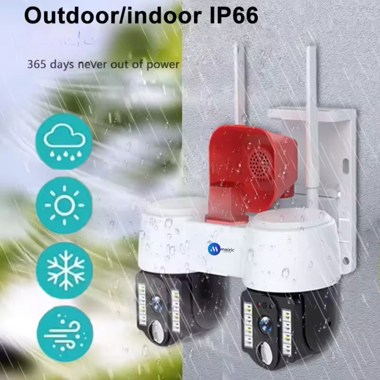 Grousale 2in1 2K FHD Siren 1080p Resolution WIFI Wireless Outdoor Camera with Dual Lens | 360° View | Alarm | Motion Detection | Color Night Vision | IP66 Weatherproof | Two Way Audio Support Upto 128 GB SD Card