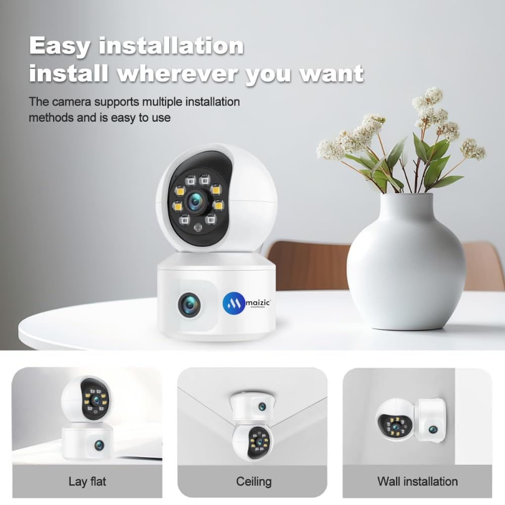 Grousale 4G SIM Dual Lens Indoor CCTV Camera | Dual Screen View, Color Night Vision, 2-Way Talk, AI Motion Detection, 128GB SD Support