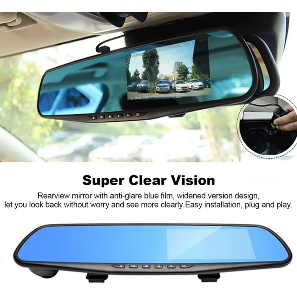 Grousale WiFi Mirror Dashcam for Car | Full HD Front & Rear Recording, Color Night Vision, G-Sensor, Parking Mode, Loop Recording, App Control | Android & iOS Compatible