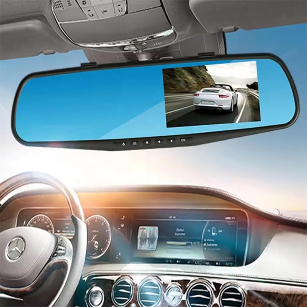 Grousale WiFi Mirror Dashcam for Car | Full HD Front & Rear Recording, Color Night Vision, G-Sensor, Parking Mode, Loop Recording, App Control | Android & iOS Compatible