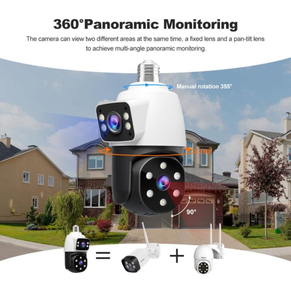 Grousale Ultracam Aura Duo 4MP + 4MP Dual-Lens Bulb Camera | Dual Screen View | Outdoor Wi-Fi CCTV | Color Night Vision | 2-Way Audio | AP Hotspot Support | Smart Home Security