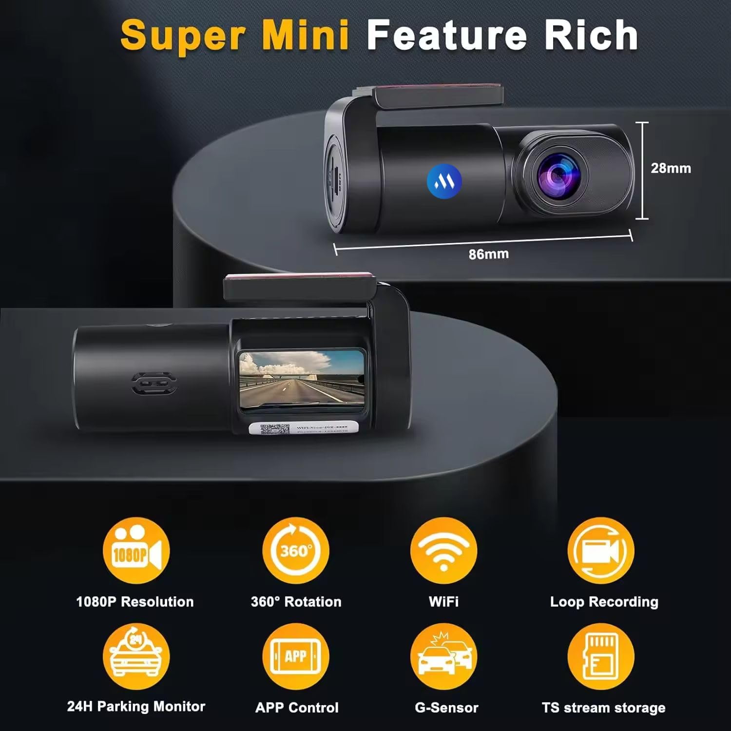 Grousale WiFi Dashcam for Car | Full HD, Color Night Vision, G-Sensor, Parking Mode, Loop Recording, App Control | Android & iOS Compatible